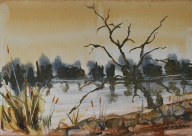 Painting titled "taboas (typha)" by Renato Cardoso, Original Artwork, Watercolor