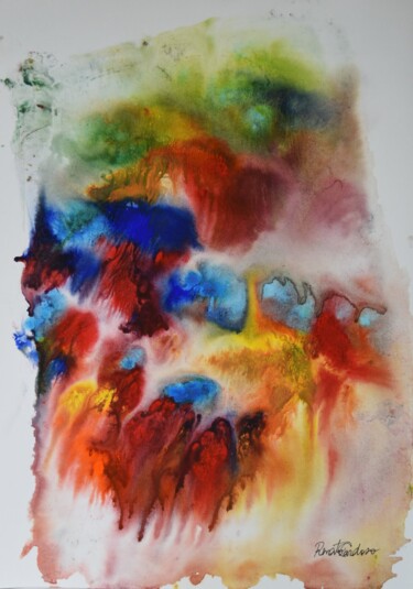 Pintura intitulada "círculo das cores" por Renato Cardoso, Obras de arte originais, Aquarela
