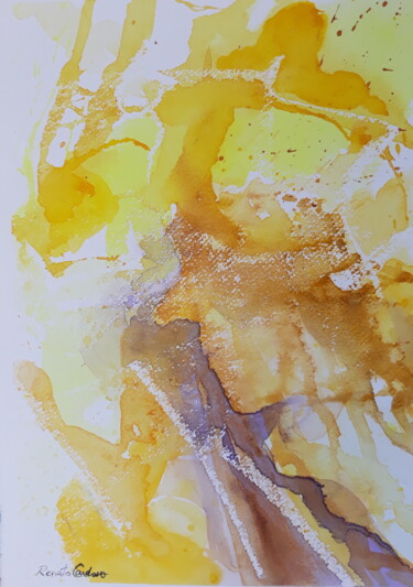 Painting titled "perfil amarelo" by Renato Cardoso, Original Artwork, Watercolor