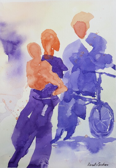 Painting titled "família" by Renato Cardoso, Original Artwork, Watercolor