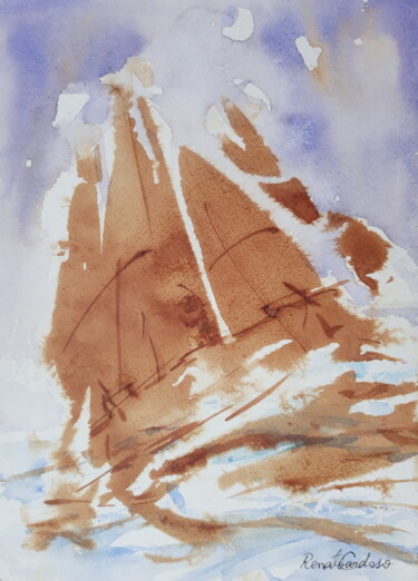 Painting titled "on the sea" by Renato Cardoso, Original Artwork, Watercolor