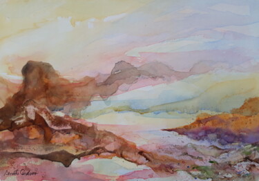 Painting titled "paisagem ao amanhec…" by Renato Cardoso, Original Artwork, Watercolor