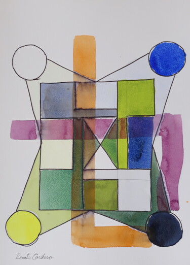 Schilderij getiteld "jogo xadrez" door Renato Cardoso, Origineel Kunstwerk, Aquarel