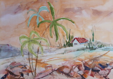 Pintura intitulada "três palmeiras" por Renato Cardoso, Obras de arte originais, Aquarela