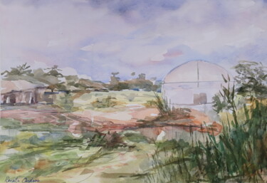 Painting titled "Campo experimental" by Renato Cardoso, Original Artwork, Watercolor