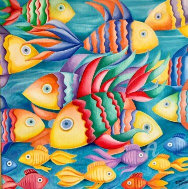 Painting titled "Peixes" by Renato Donzelli, Original Artwork, Oil
