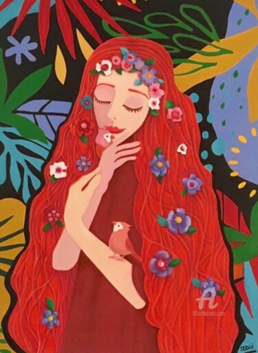 Painting titled "A menina dos cabelo…" by Renato Donzelli, Original Artwork, Oil