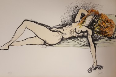 Pittura intitolato "Nudo al telefono" da Renato Guttuso, Opera d'arte originale