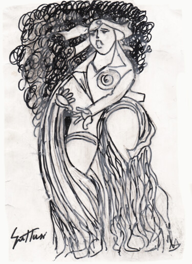 Disegno intitolato "La vestale" da Renato Guttuso, Opera d'arte originale, Pennarello