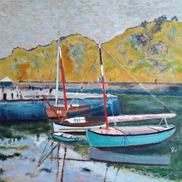 Painting titled "Barche di Auray" by Renato Foi, Original Artwork, Acrylic Mounted on Wood Stretcher frame