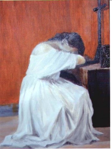 Pittura intitolato "la penitente" da Renato Laneri, Opera d'arte originale, Olio