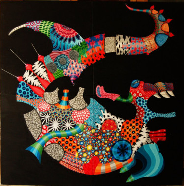 Peinture intitulée "dragon-180-cm-x-180…" par Renaud Buvry, Œuvre d'art originale