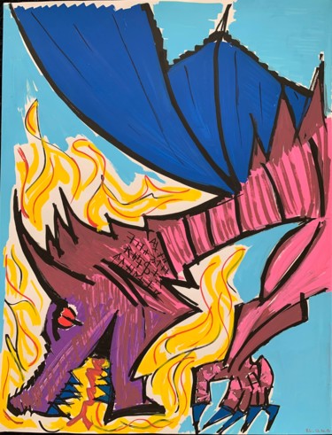 Peinture intitulée "L'ire du Dragon" par Renaud Lambert, Œuvre d'art originale, Marqueur