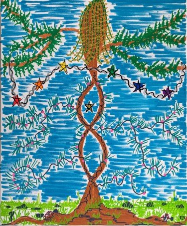 Painting titled "L'arbre-portail de…" by Renaud Lambert, Original Artwork, Marker