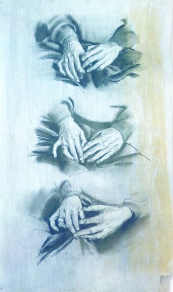 Dessin intitulée "Étude de mains - 03" par Renaud Morel, Œuvre d'art originale, Fusain