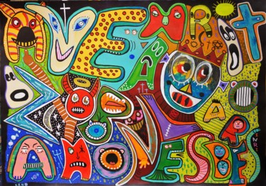 Peinture intitulée "La manif du bas ast…" par Erno, Œuvre d'art originale, Acrylique