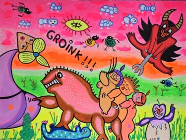 Painting titled "Qui m'aime me groin…" by Erno, Original Artwork, Acrylic