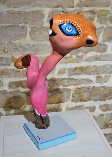 Sculpture intitulée ""et la marmotte...a…" par Erno, Œuvre d'art originale, Bois
