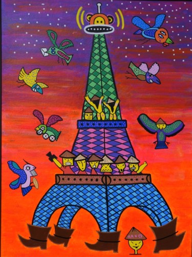 Peinture intitulée "PARIS-PEKIN" par Erno, Œuvre d'art originale, Acrylique