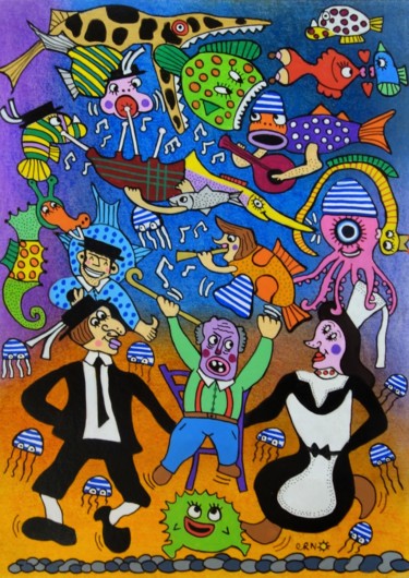 Peinture intitulée "Fez  Noz à Ploumazo…" par Erno, Œuvre d'art originale, Acrylique