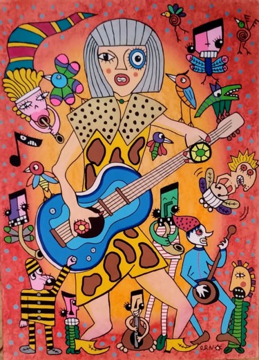 Peinture intitulée "La rockeuse de diam…" par Erno, Œuvre d'art originale, Acrylique