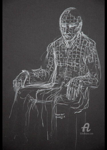 Dessin intitulée "Puzzle man" par Renaud Bourdon, Œuvre d'art originale, Craie