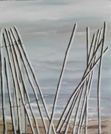 Ganivelles à la Couarde île de ré Peinture intitulée "Ganivelles à la Cou…" par Jean Louis Renaudin, Œuvre d'art originale,