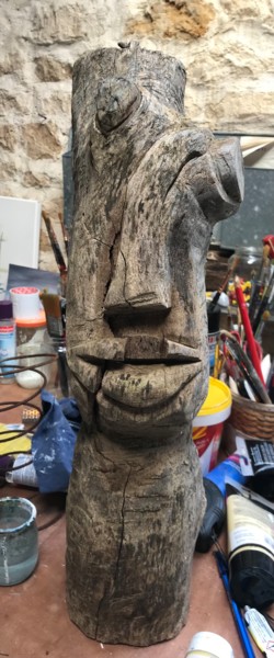 Tête fracassée Sculpture intitulée "Tête fracassée" par Jean Louis Renaudin, Œuvre d'art originale, Bois