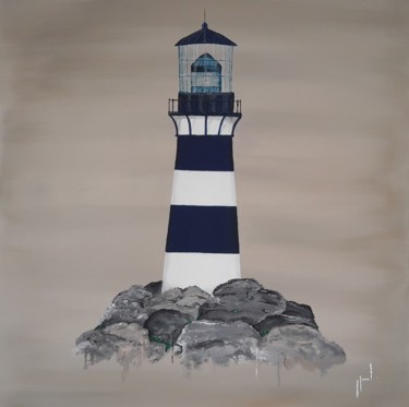 Painting titled "Phare d'argent" by Renaud Marchand, Original Artwork, Acrylic