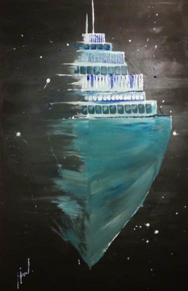 Painting titled "Mist Boat" by Renaud Marchand, Original Artwork, Acrylic