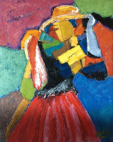Peinture intitulée "femme au chapeau" par Bertéa, Œuvre d'art originale