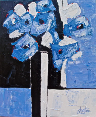 Peinture intitulée "Bouquet bleu et bla…" par Bertéa, Œuvre d'art originale, Huile