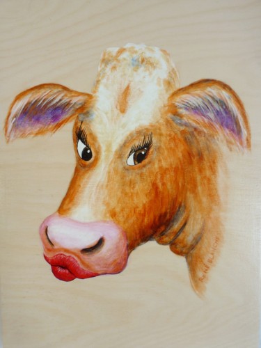 Schilderij getiteld "Bisou de vache" door René Blanchet, Origineel Kunstwerk, Acryl