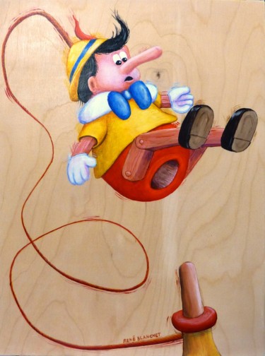「Pinocchio bilboquet」というタイトルの絵画 René Blanchetによって, オリジナルのアートワーク, アクリル