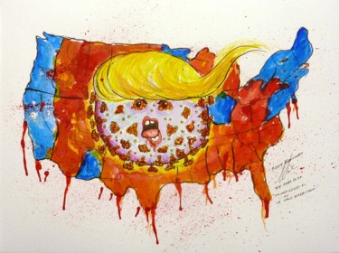 Disegno intitolato "Trump-COVID-19 ou l…" da René Blanchet, Opera d'arte originale, Inchiostro