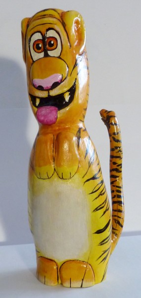 Sculpture titled "Tigre gentil" by René Blanchet, Original Artwork, Wood