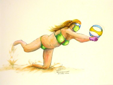 Malerei mit dem Titel "Bikini masques 2020" von René Blanchet, Original-Kunstwerk, Tinte