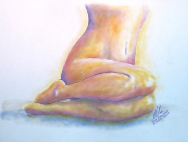 Dessin intitulée "Nu, jambes repliées" par René Blanchet, Œuvre d'art originale, Pastel