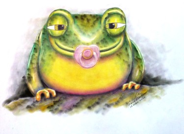 Desenho intitulada "La grenouille suceu…" por René Blanchet, Obras de arte originais, Pastel