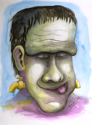 Tekening getiteld "Frankenstein avec r…" door René Blanchet, Origineel Kunstwerk, Inkt