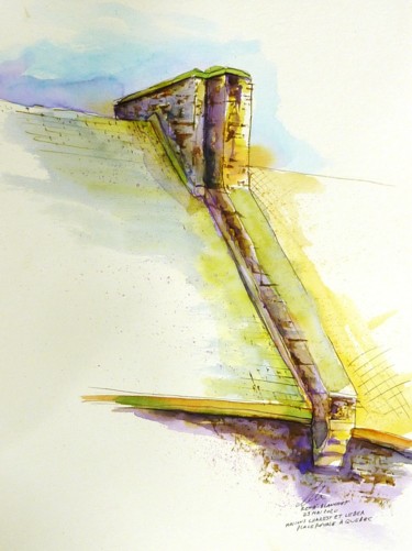 Dessin intitulée "Jonctions de toitur…" par René Blanchet, Œuvre d'art originale, Aquarelle