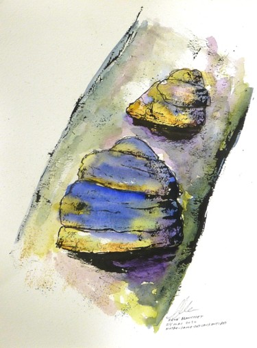 Zeichnungen mit dem Titel "Le champignon bleu" von René Blanchet, Original-Kunstwerk, Aquarell
