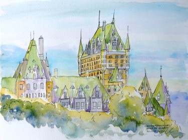 Drawing titled "Le Chateau Frontena…" by René Blanchet, Original Artwork, Watercolor