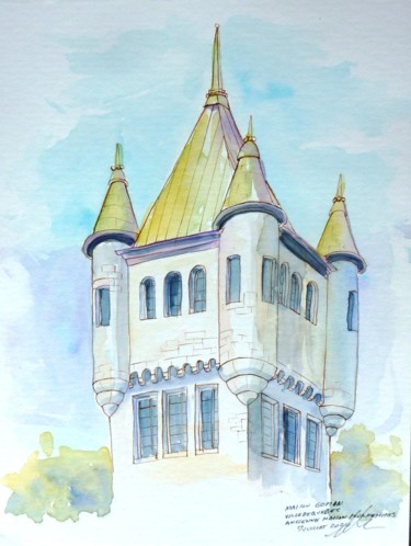 Drawing titled "Une tour de la mais…" by René Blanchet, Original Artwork, Watercolor