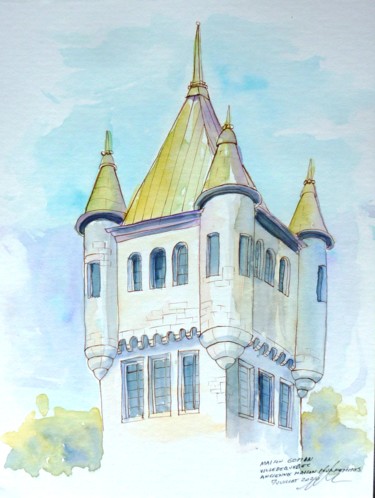 Zeichnungen mit dem Titel "Une tour de la mais…" von René Blanchet, Original-Kunstwerk, Aquarell