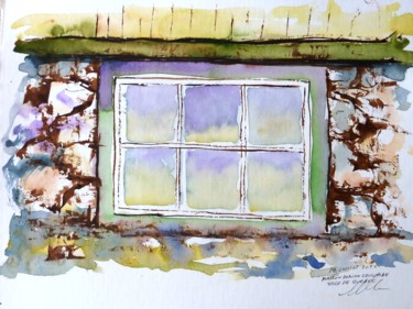 Dessin intitulée "Fenêtre du sous-sol…" par René Blanchet, Œuvre d'art originale, Aquarelle