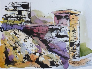 Drawing titled "Tas de terre le lon…" by René Blanchet, Original Artwork, Watercolor