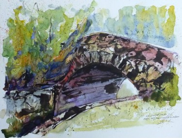 Desenho intitulada "Pont de pierres du…" por René Blanchet, Obras de arte originais, Aquarela