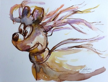 Drawing titled "Le chien qui est ap…" by René Blanchet, Original Artwork, Watercolor