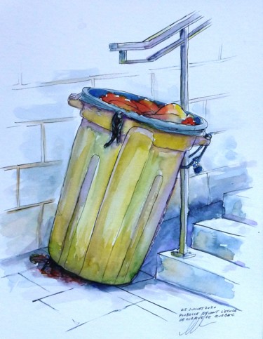 Disegno intitolato "La poubelle et son…" da René Blanchet, Opera d'arte originale, Acquarello